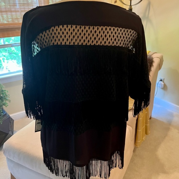 MWT! Ella Moss size L black sheer, polka dot and fringe top. Never worn! - Picture 5 of 9